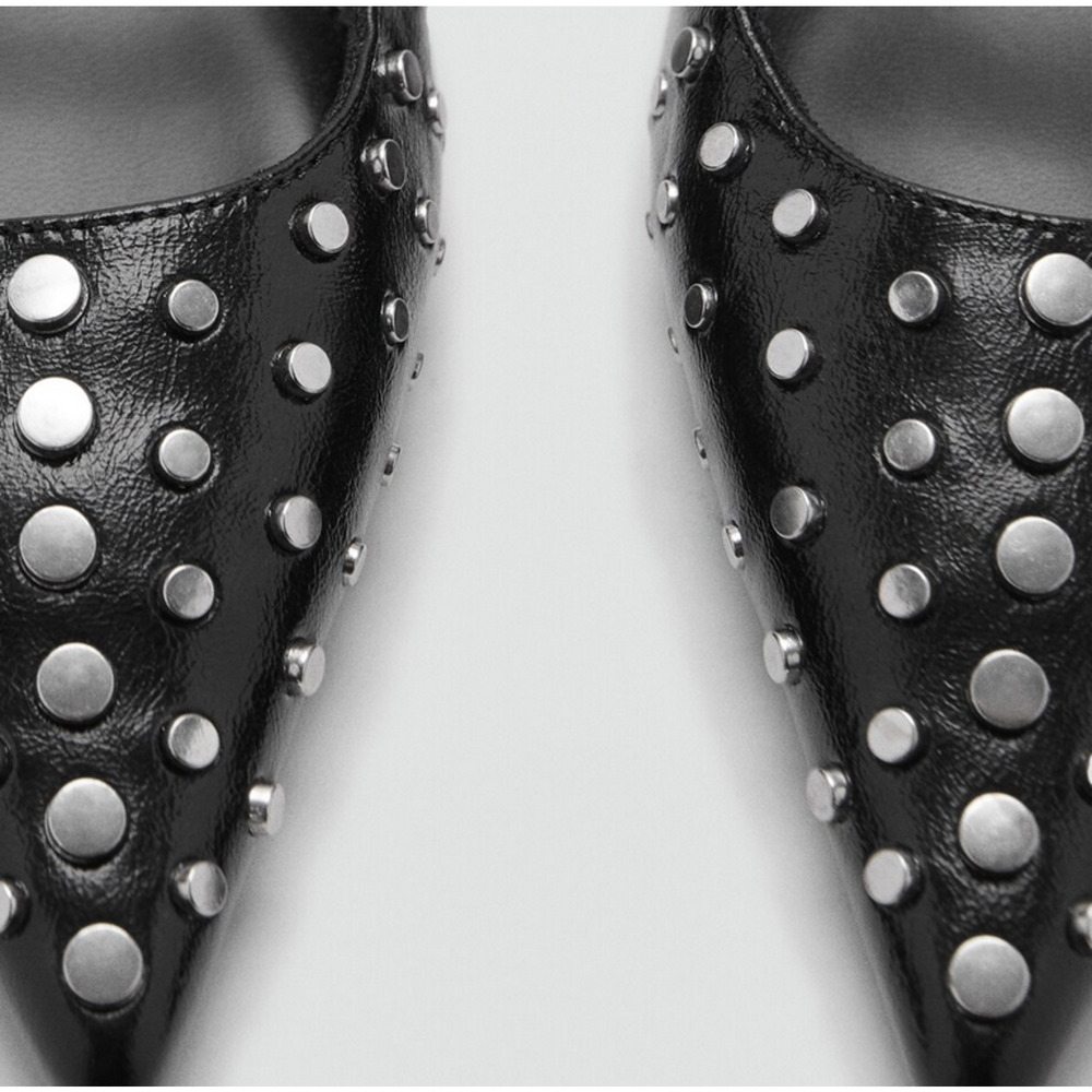 NEW MANGO MNG BLACK STUDDED KITTEN HEELS SLINGBACK PUMPS SHOES SZ 6.5 37 - Picture 4 of 14